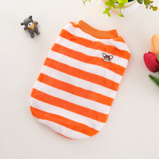 Colour Stripe Jumper with Doggy Face - Orange & White