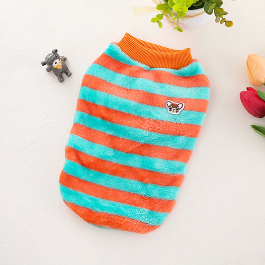 Colour Stripe Jumper with Doggy Face - Orange & Green