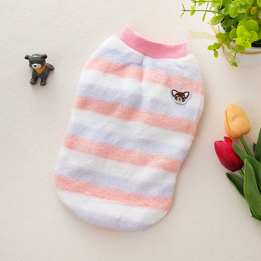 Colour Stripe Jumper with Doggy Face - Pink